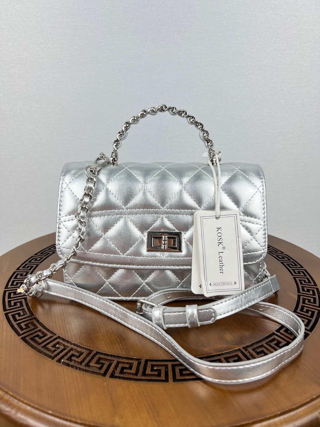کیف برند KOSK Leather رنگ نقره ای